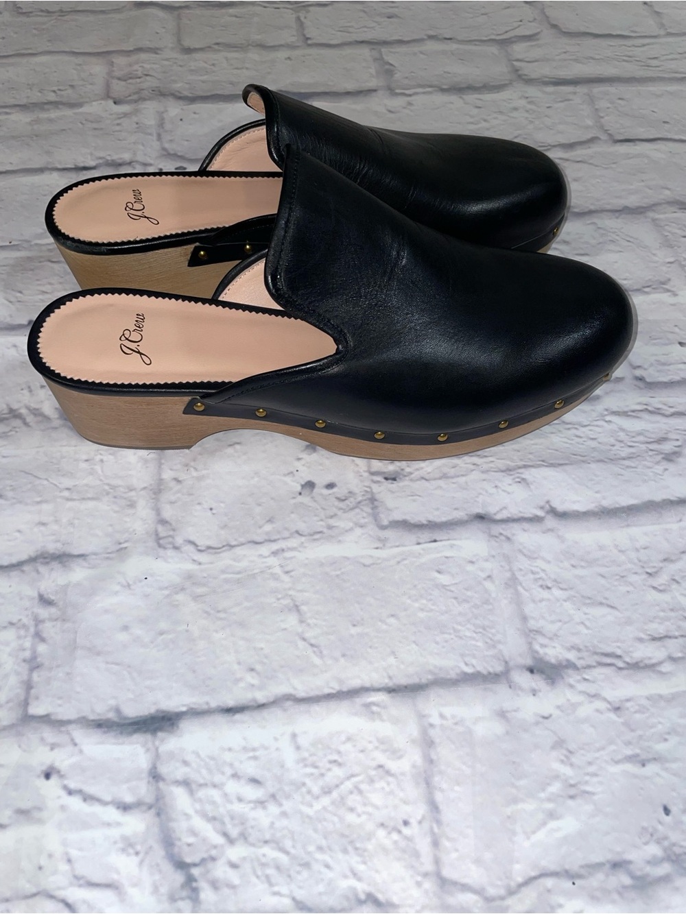 J.Crew Black Leather Studded Clogs With Wooden Sole Size 10 - AQ675 boho Classic